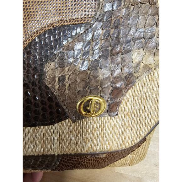 Carlo Fiori Vintage Envelope Straw & Snakeskin Clutch W/ Snap Closure - Picture 6 of 12